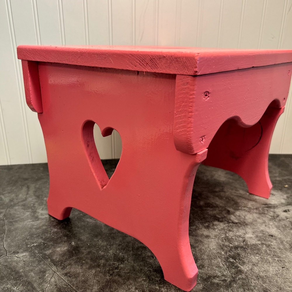 Vintage Pink Wooden Step Stool Heart Cutout | Cottage - Picture 2 of 8